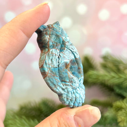 Apatite Owl on Skull Carved Cabochon