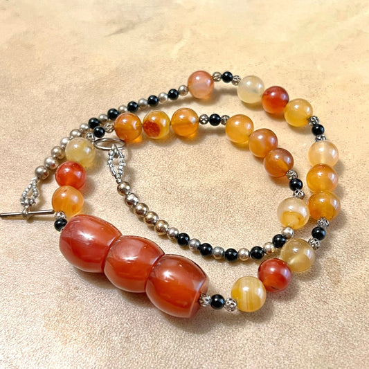 Carnelian Handmade Barrel Beaded Crystal Gemstone Necklace