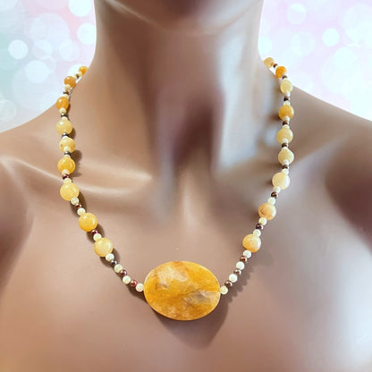 Golden Healer Quartz Vintage Beaded Necklace