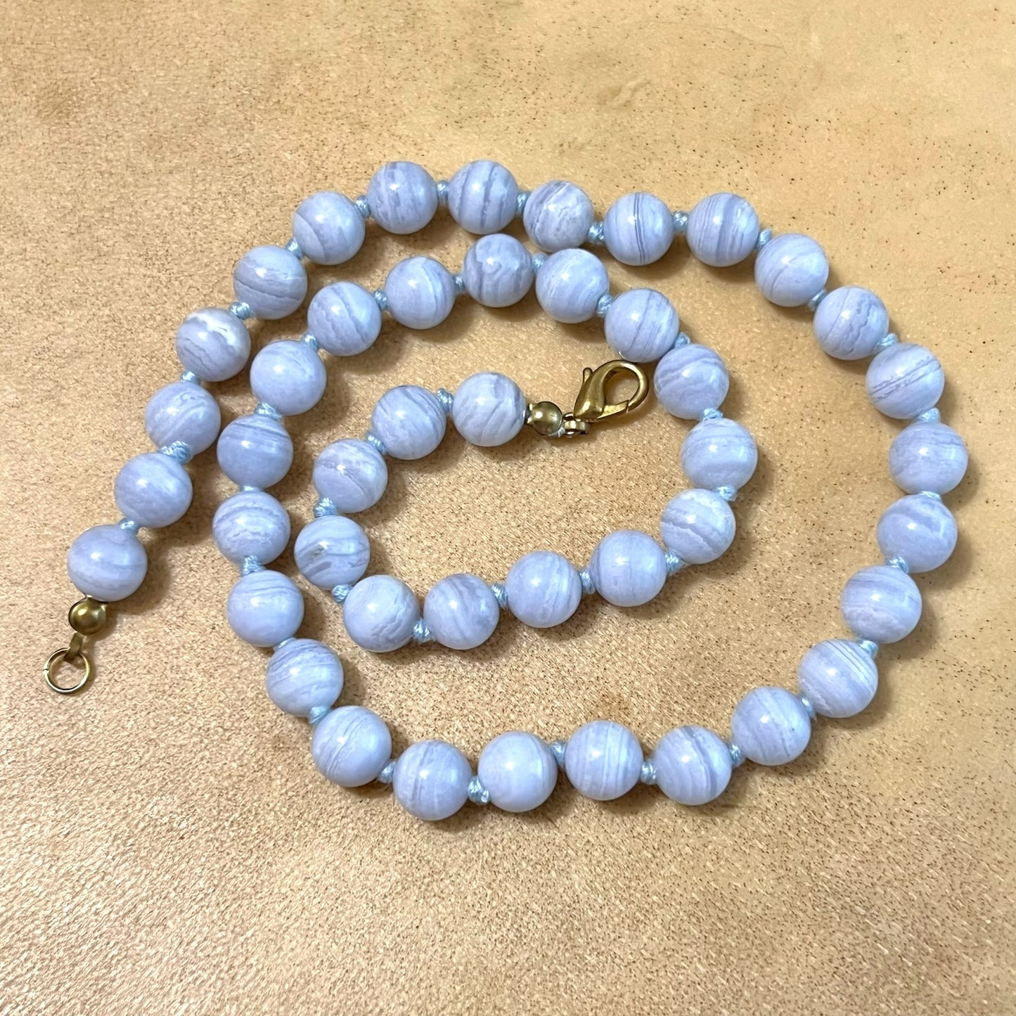 Blue Lace Agate Hand Knotted Vintage Beaded Necklace