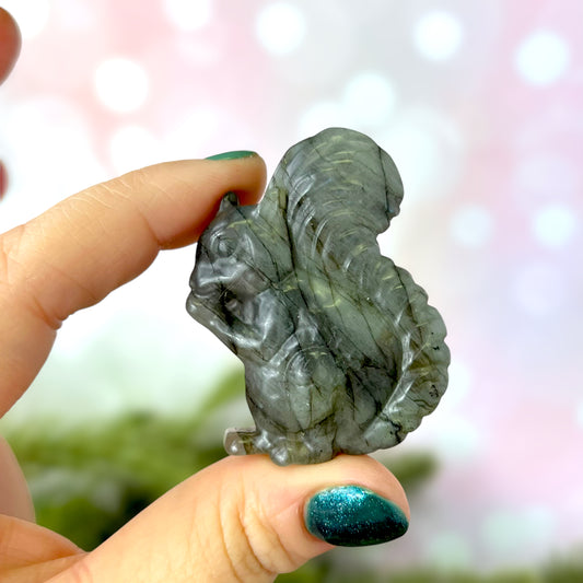 Labradorite Crystal Squirrel Carved Stone Cabochon
