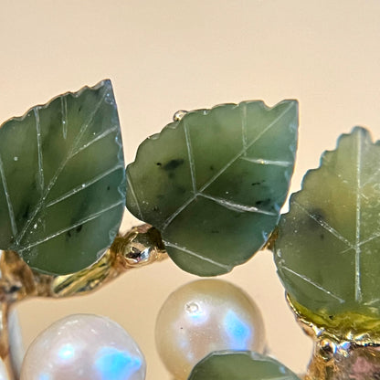 Swoboda Vintage Jade & Pearl Gold Tone Grape Bunch Brooch