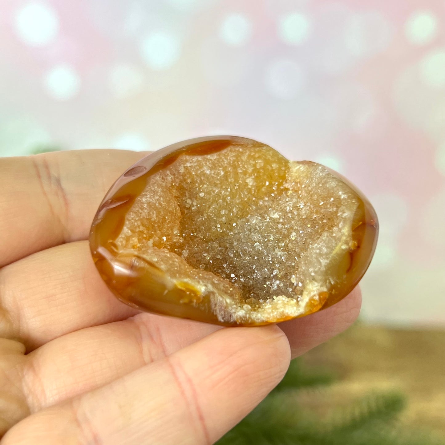 Carnelian with Druzy Palm Stone