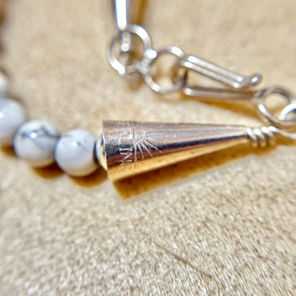Howlite Fetish Bear Native American Style Vintage Stone Necklace in Sterling Silver