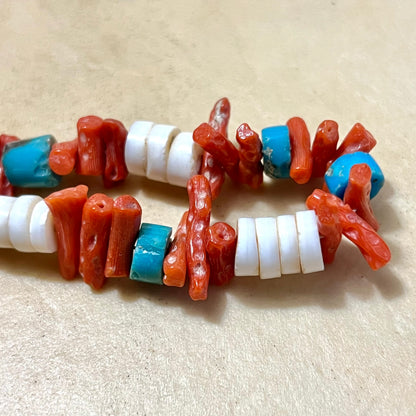 Vintage Native American Style Necklace - Bone, Turquoise, & Coral