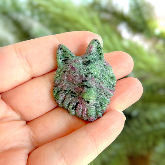 Ruby in Zoisite Wolf Carved Crystal Cabochon