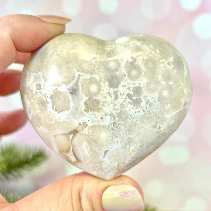 Flower Agate Crystal Carved Heart