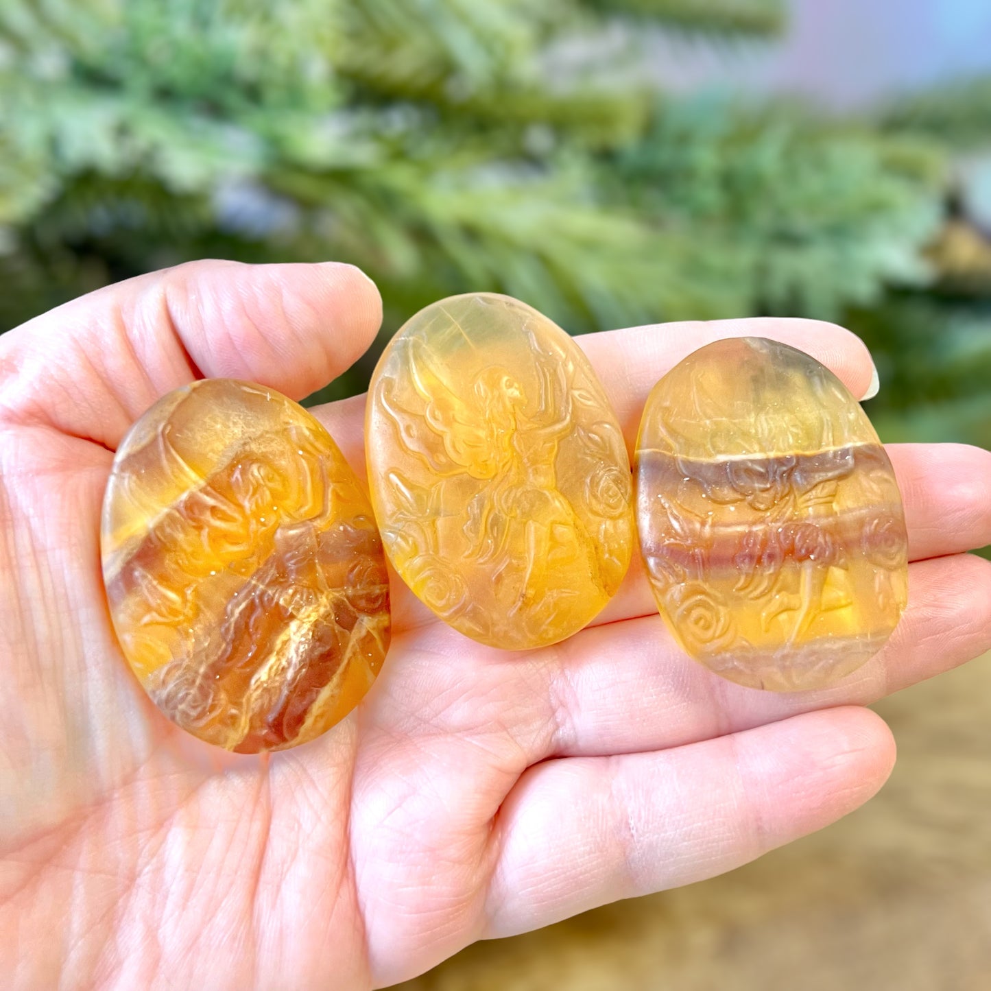 Yellow Fluorite Fairy Carved Crystal Cabochon