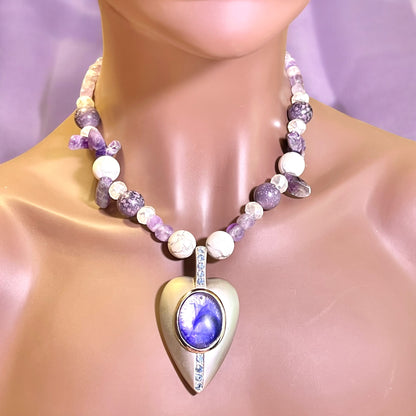 Ouija Planchette Handmade Beaded Amethyst Necklace