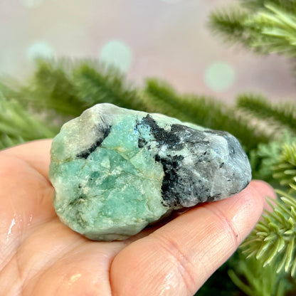 Emerald Raw Crystal in Basalt