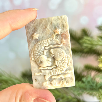 Pisces Zodiac Belomorite Carved Stone Cabochon