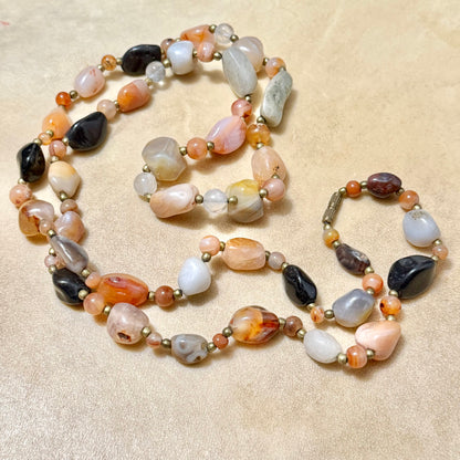 Vintage Beggars Beads Gemstone Necklace - Carnelian, Agate, & Jasper