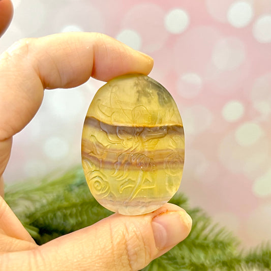 Yellow Fluorite Fairy Carved Crystal Cabochon