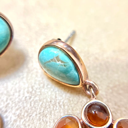 Barse Turquoise & Amber Gold Plated Copper Chandelier Pierced Stud Earrings