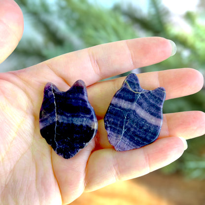 Purple Fluorite Wolf Carved Crystal Cabochon