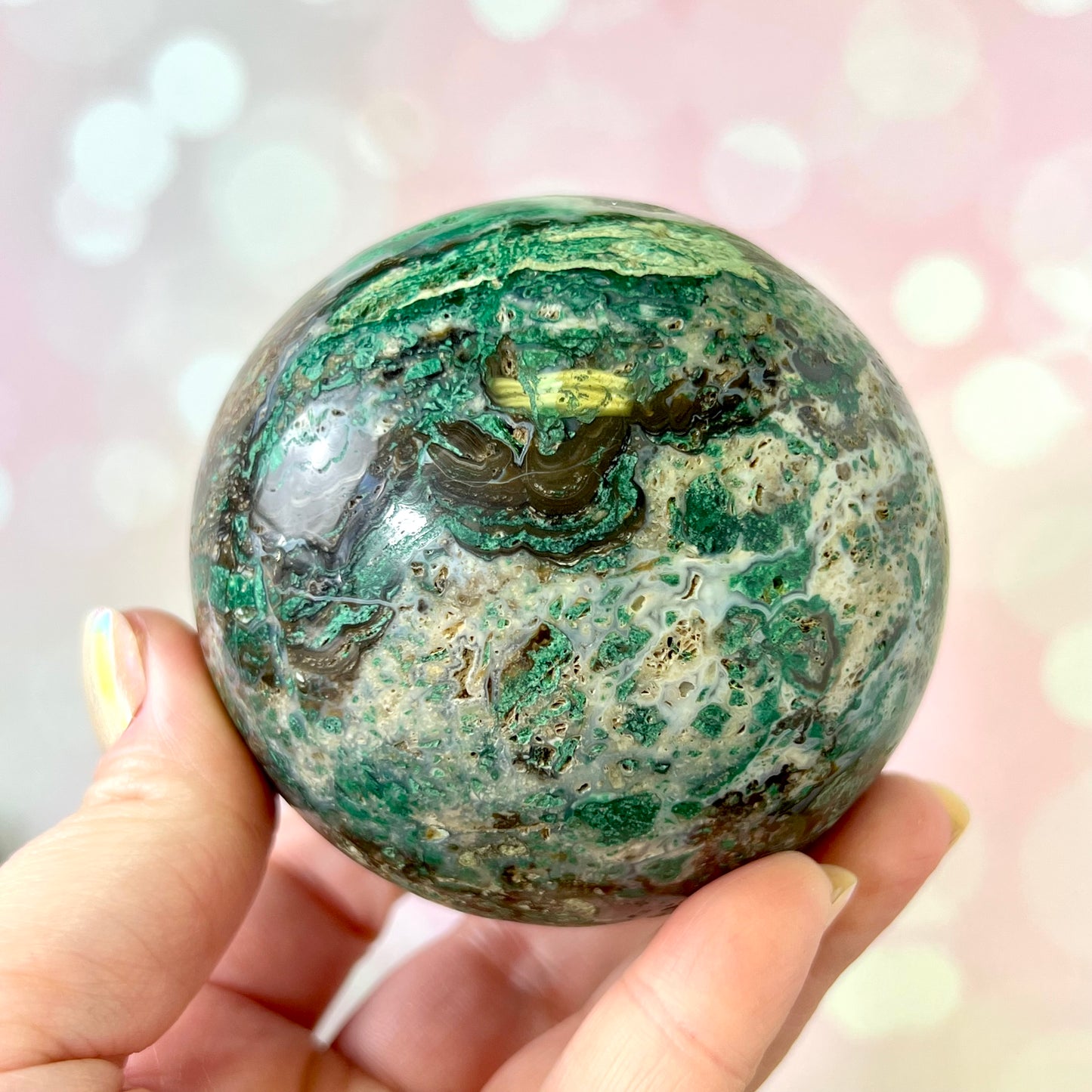 Malachite & Chrysocolla in Druzy Agate 80mm Sphere