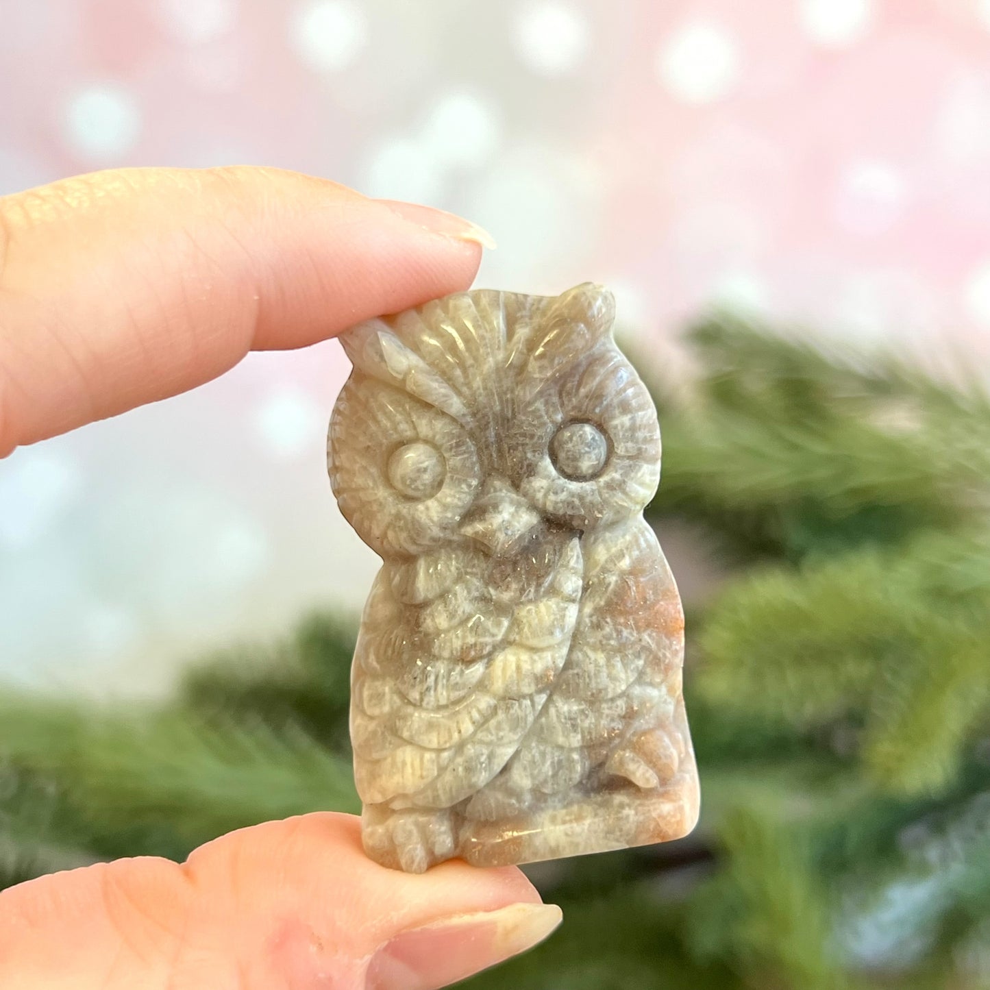 Belomorite Owl Carved Crystal Cabochon