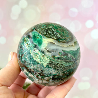 Malachite & Chrysocolla in Druzy Agate 80mm Sphere