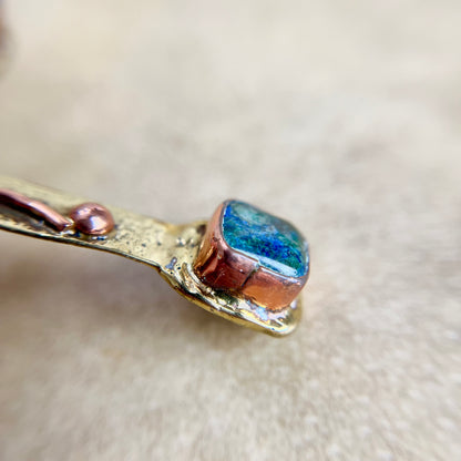 Vintage Brass & Copper Cross Necklace with Azurite & Malachite