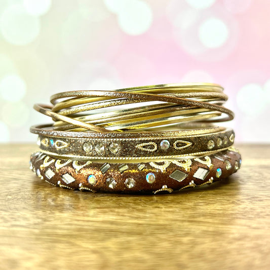 Vintage Mixed Metal Sparkly Bracelet Stack with 13 Bangles