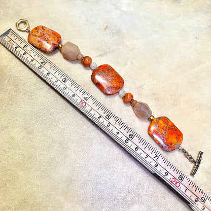 Barse Orange Sea Sediment Jasper & Peach Agate Beaded Bracelet