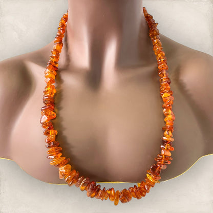 Amber Vintage Long Chip Bead Necklace