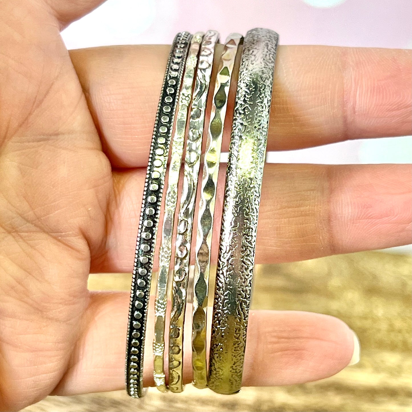 Vintage Silver Tone Bangle Bracelet Stack of 13