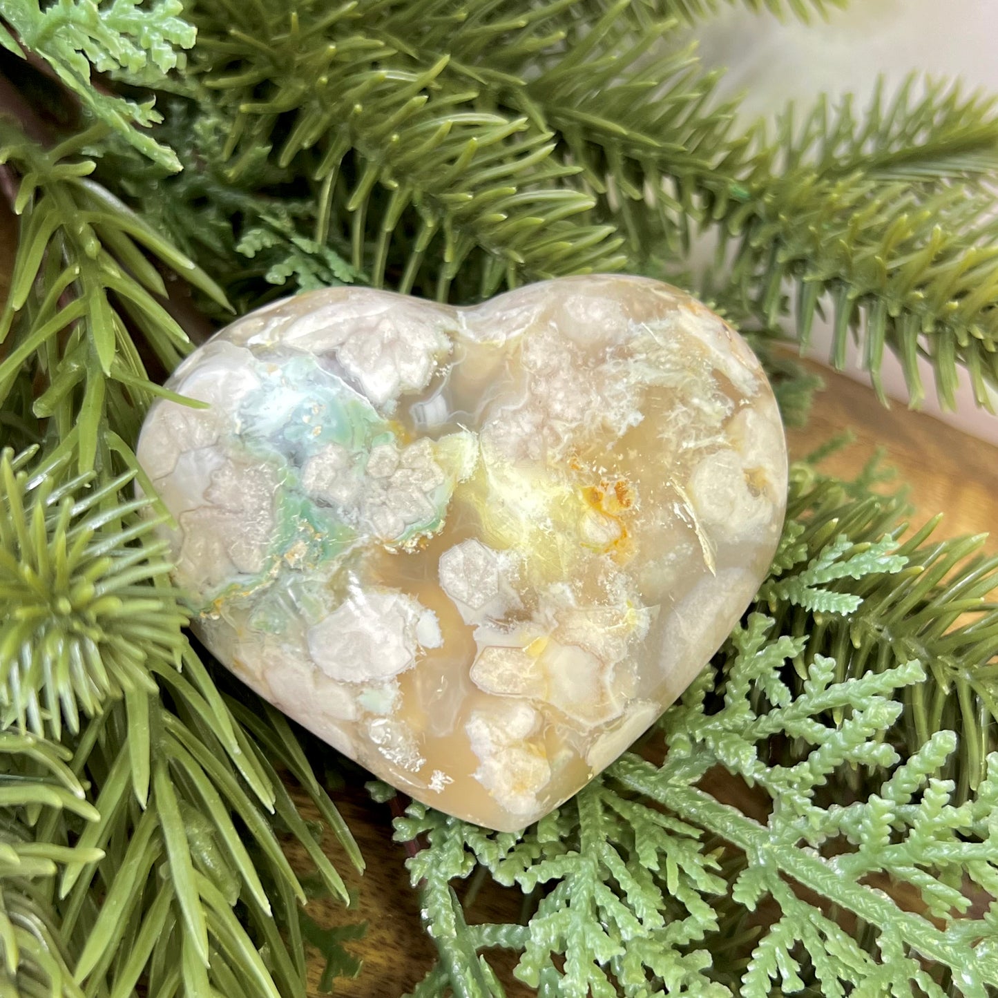 Flower Agate Carved Crystal Heart