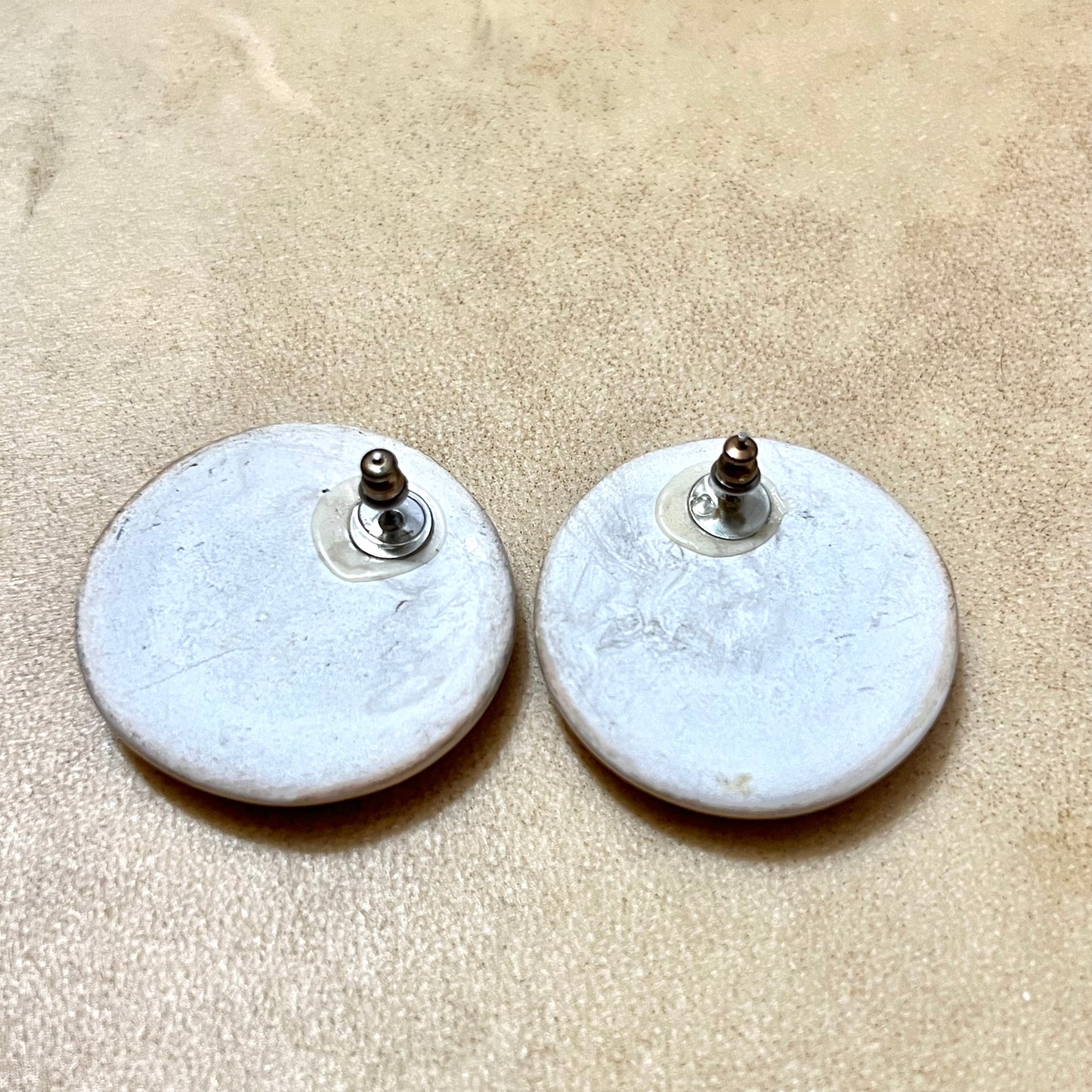 Handmade Ceramic Beige & White Vintage Pierced Stud Earrings