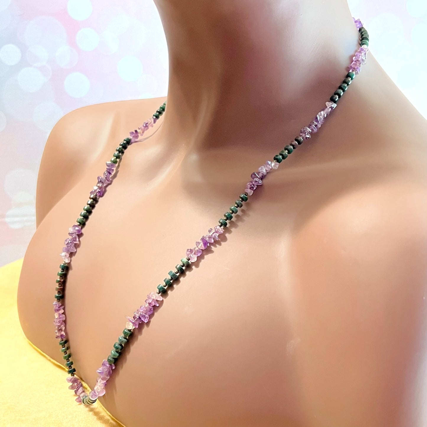 Amethyst & Bloodstone Long Vintage Beaded Necklace