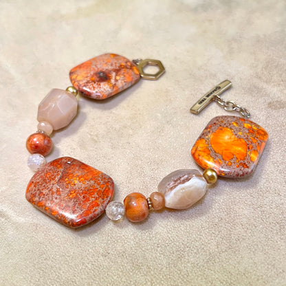 Barse Orange Sea Sediment Jasper & Peach Agate Beaded Bracelet