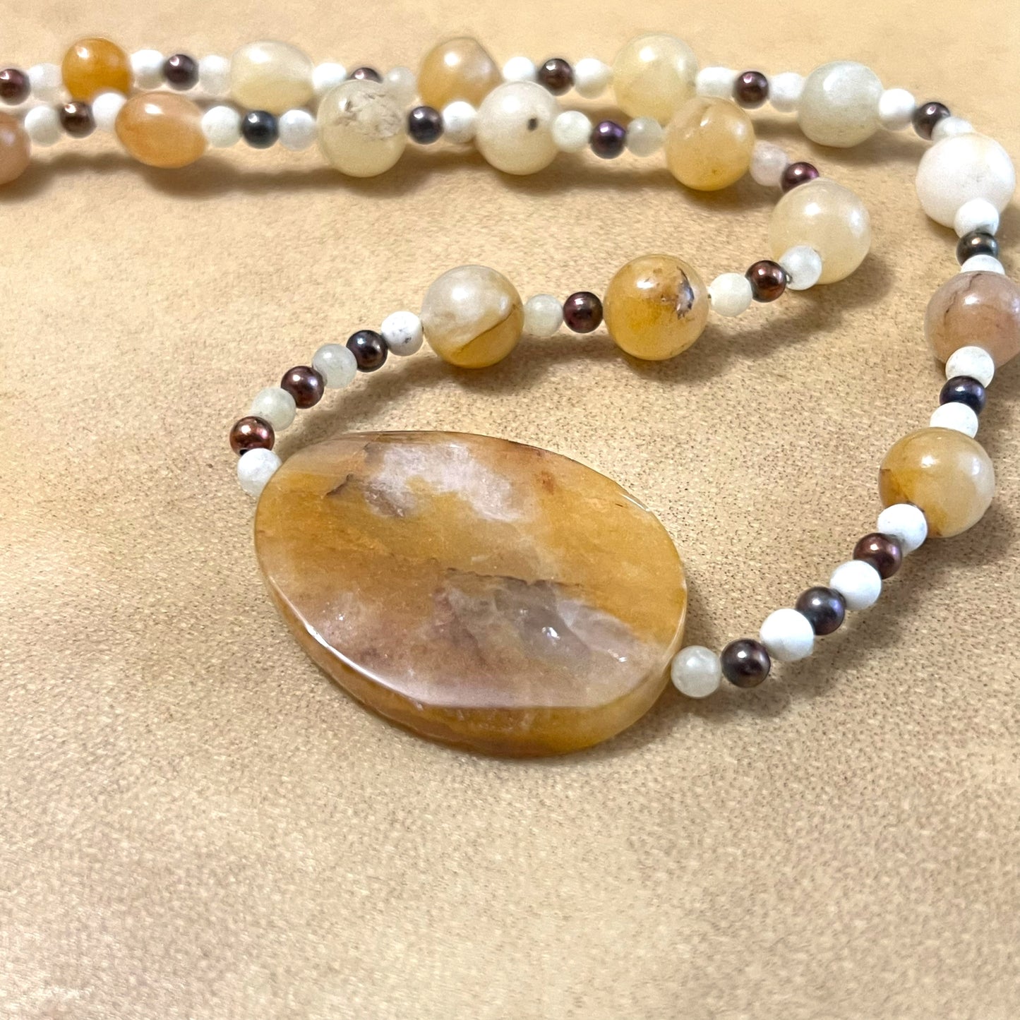 Golden Healer Quartz Vintage Beaded Necklace