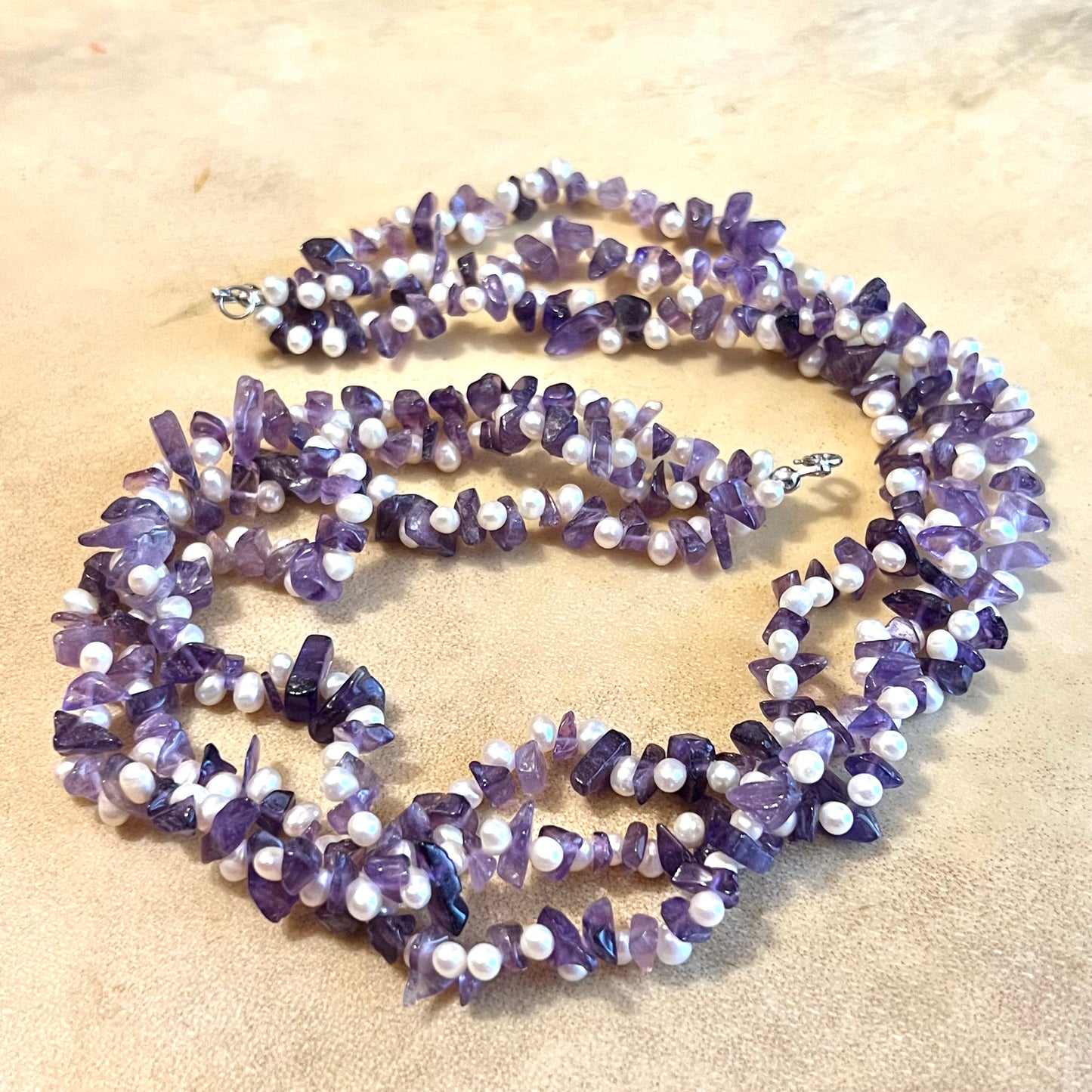 Amethyst & Pearl Vintage Multi Strand Beaded Necklace