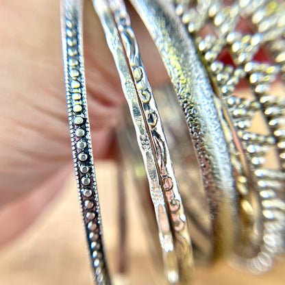 Vintage Silver Tone Bangle Bracelet Stack of 13