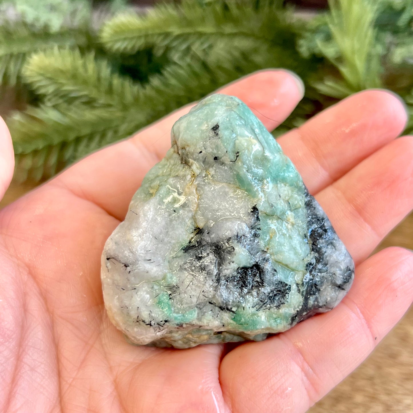 Emerald Raw Crystal in Basalt