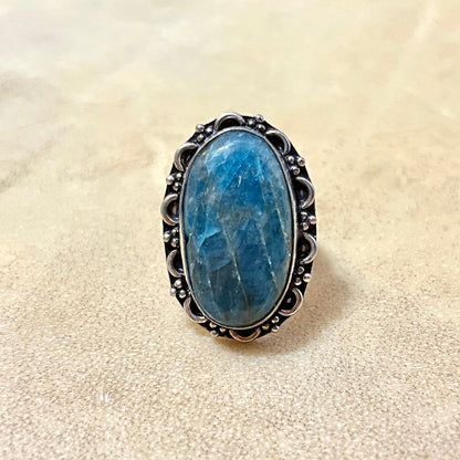 Apatite Oval Ring set in Silver Plated Copper
