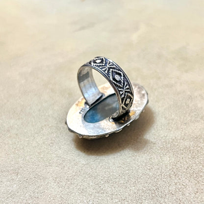 Apatite Oval Ring set in Silver Plated Copper