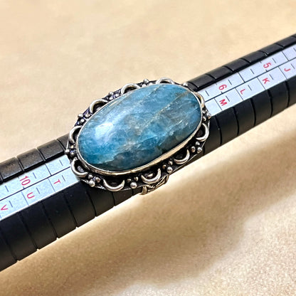 Apatite Oval Ring set in Silver Plated Copper
