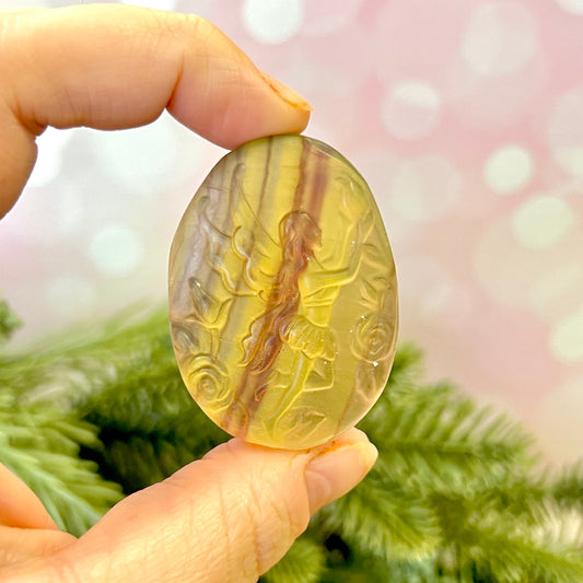 Yellow Fluorite Fairy Carved Crystal Cabochon