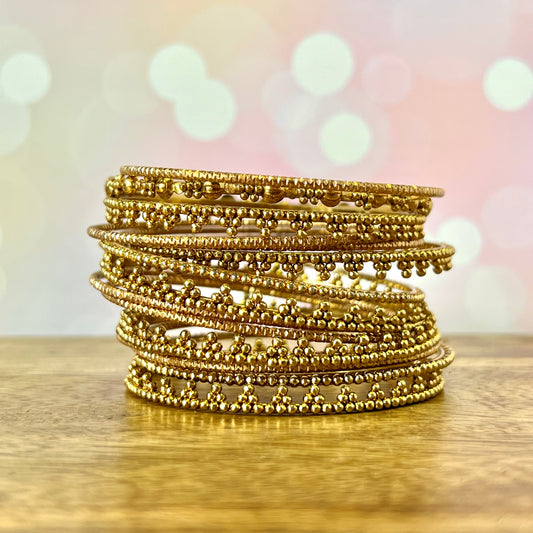 Vintage Textured Gold Tone Bracelet Stack of 15 Bangles