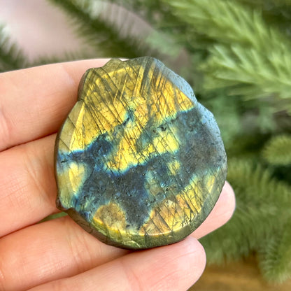 Kitsune Nine Tailed Fox with Cherry Blossom Tree Labradorite Crystal Carved Cabochon