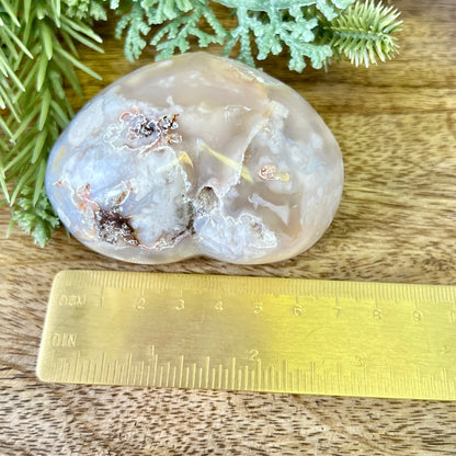 Flower Agate Crystal Carved Heart