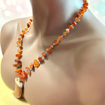 Carnelian Chain Linked Vintage Beaded Tooth Necklace