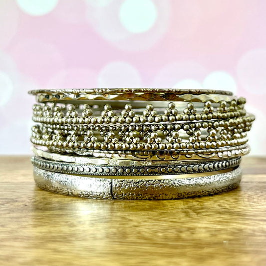 Vintage Silver Tone Bangle Bracelet Stack of 13