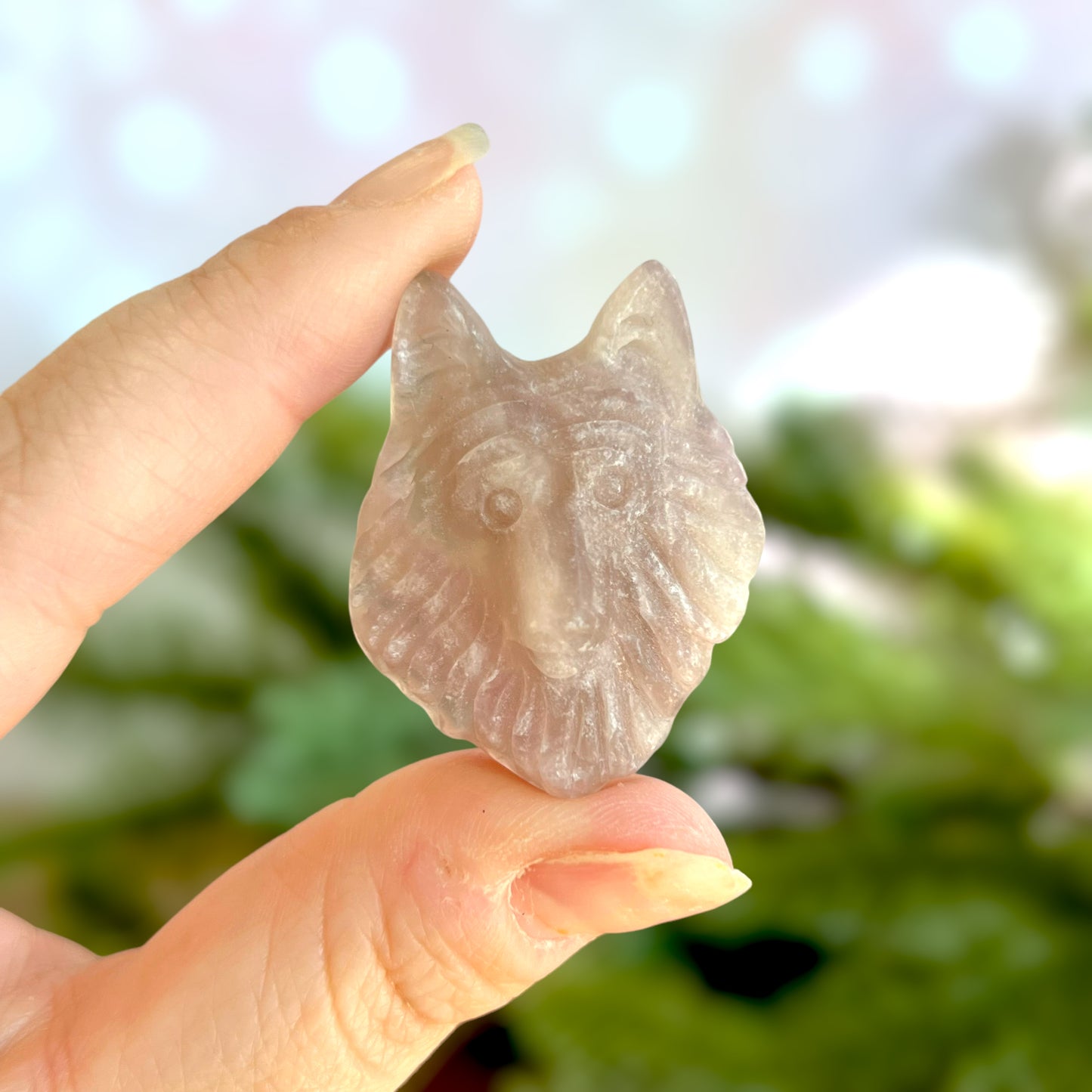 Purple Fluorite Wolf Carved Crystal Cabochon