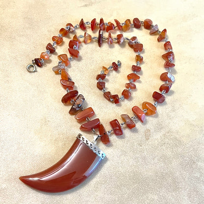 Carnelian Chain Linked Vintage Beaded Tooth Necklace