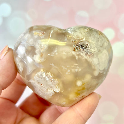 Flower Agate Crystal Carved Heart