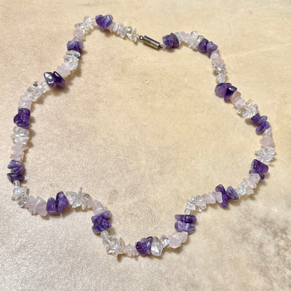 Vintage Amethyst, Rose Quartz, & Quartz Chip Bead Necklace