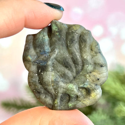 Kitsune Nine Tailed Fox Labradorite Crystal Carved Cabochon