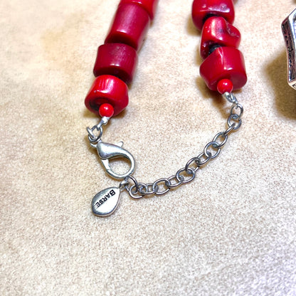 Barse Chunky Red Coral & Silver Tone Necklace - Vintage